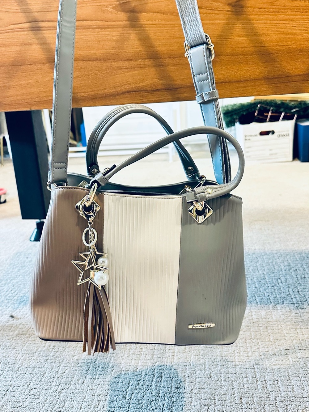 Pomelo Best Gray & Cream Satchel Crossbody Bag
